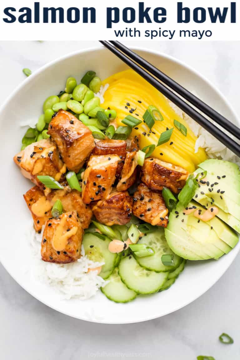 Fresh Salmon Poke Bowl with Spicy Mayo | Joyful Healthy Eats