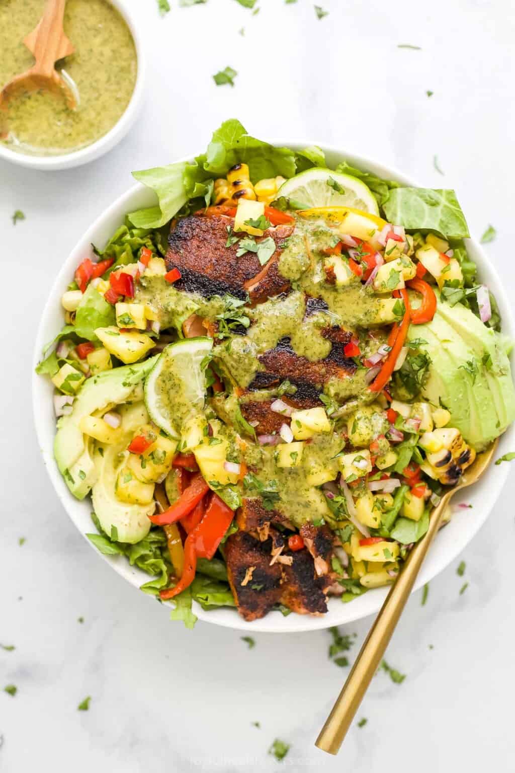 Easy Blackened Grilled Salmon Salad | Joyful Healthy Eats