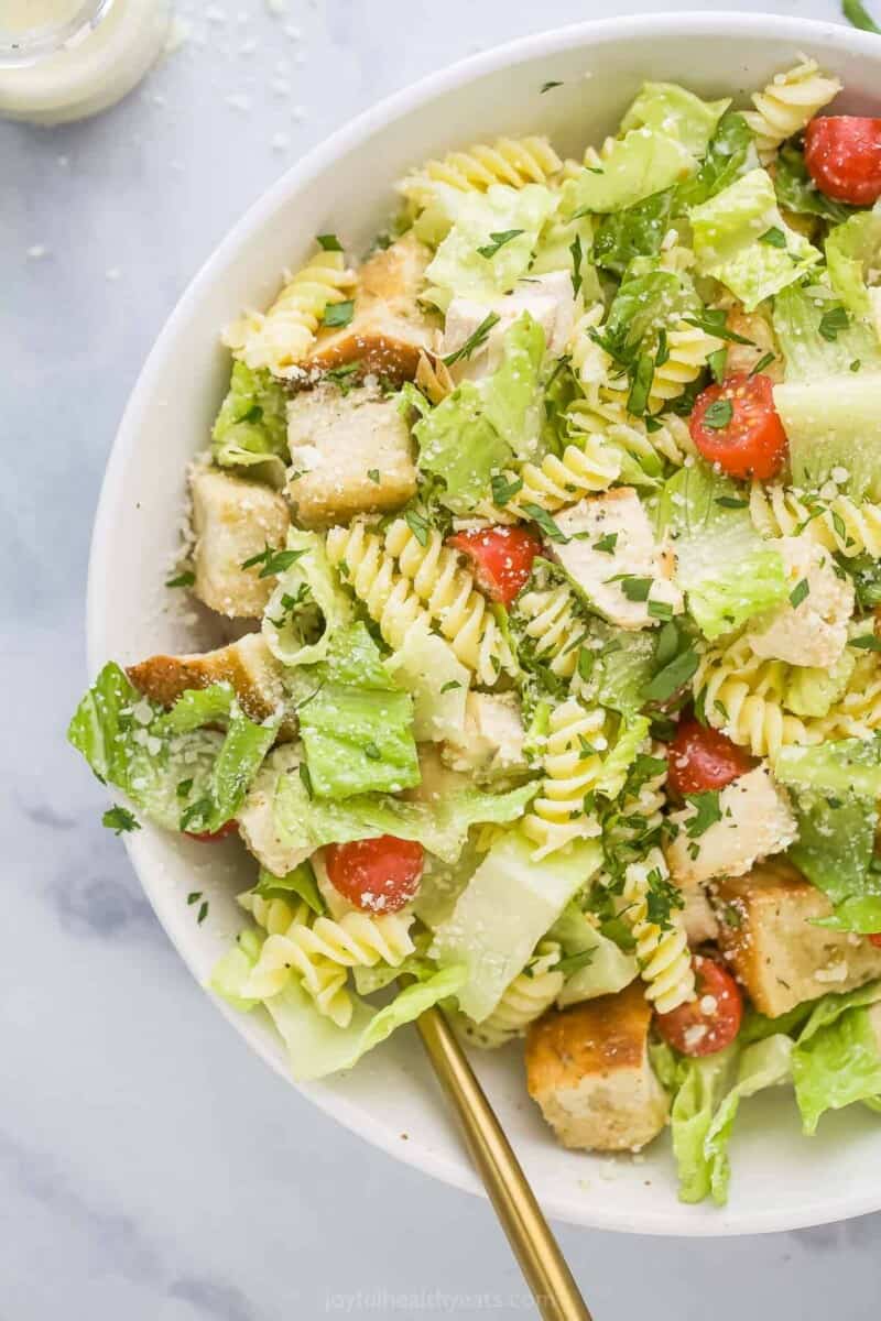 Easy Chicken Caesar Pasta Salad | Joyful Healthy Eats