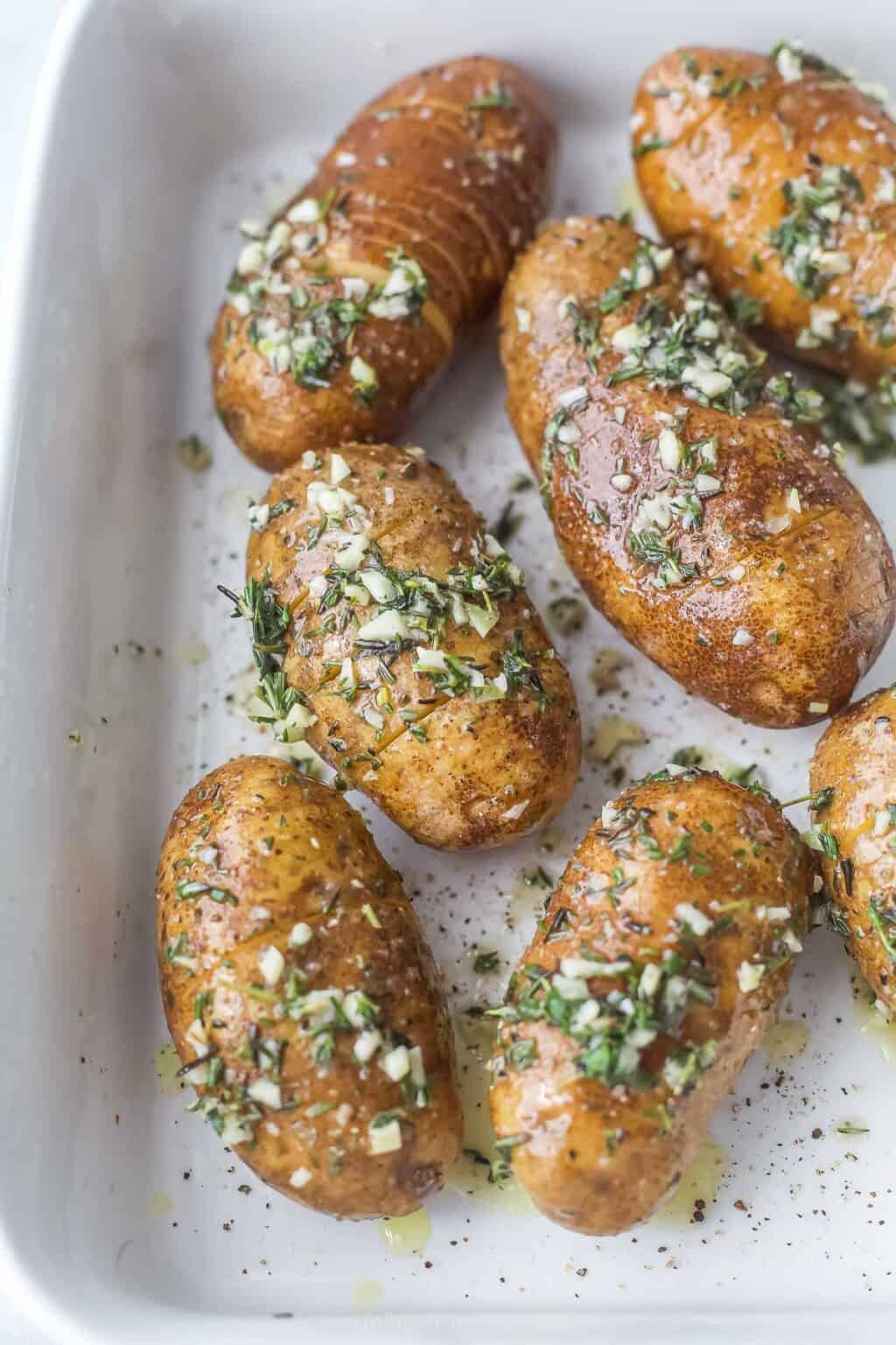 Garlic Herb Hasselback Potatoes | Joyful Healthy Eats