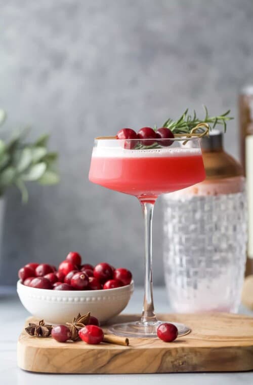 close up of spiced cranberry whiskey sour