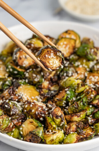 a bowl of crispy fried brussels sprouts