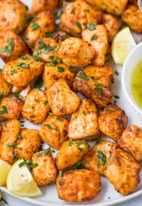 Air Fryer Salmon Bites with Honey Butter | Joyful Healthy Eats