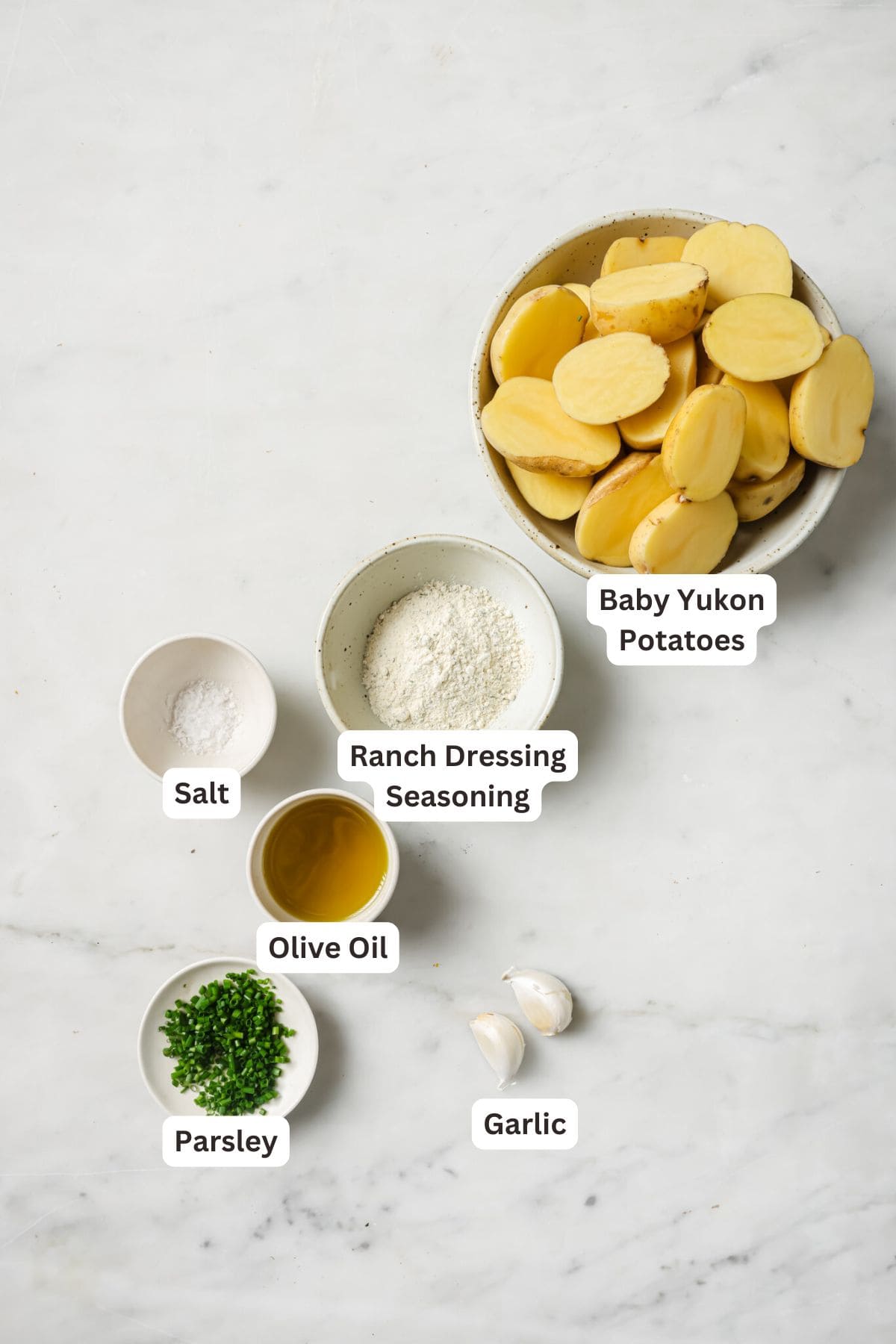 Ingredients for Garlic Ranch Potatoes.