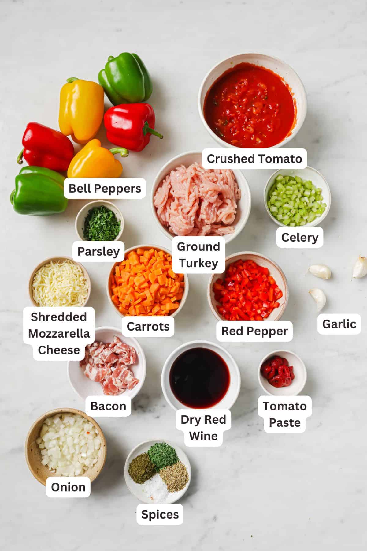 Ingredients for Italian Stuffed Peppers.