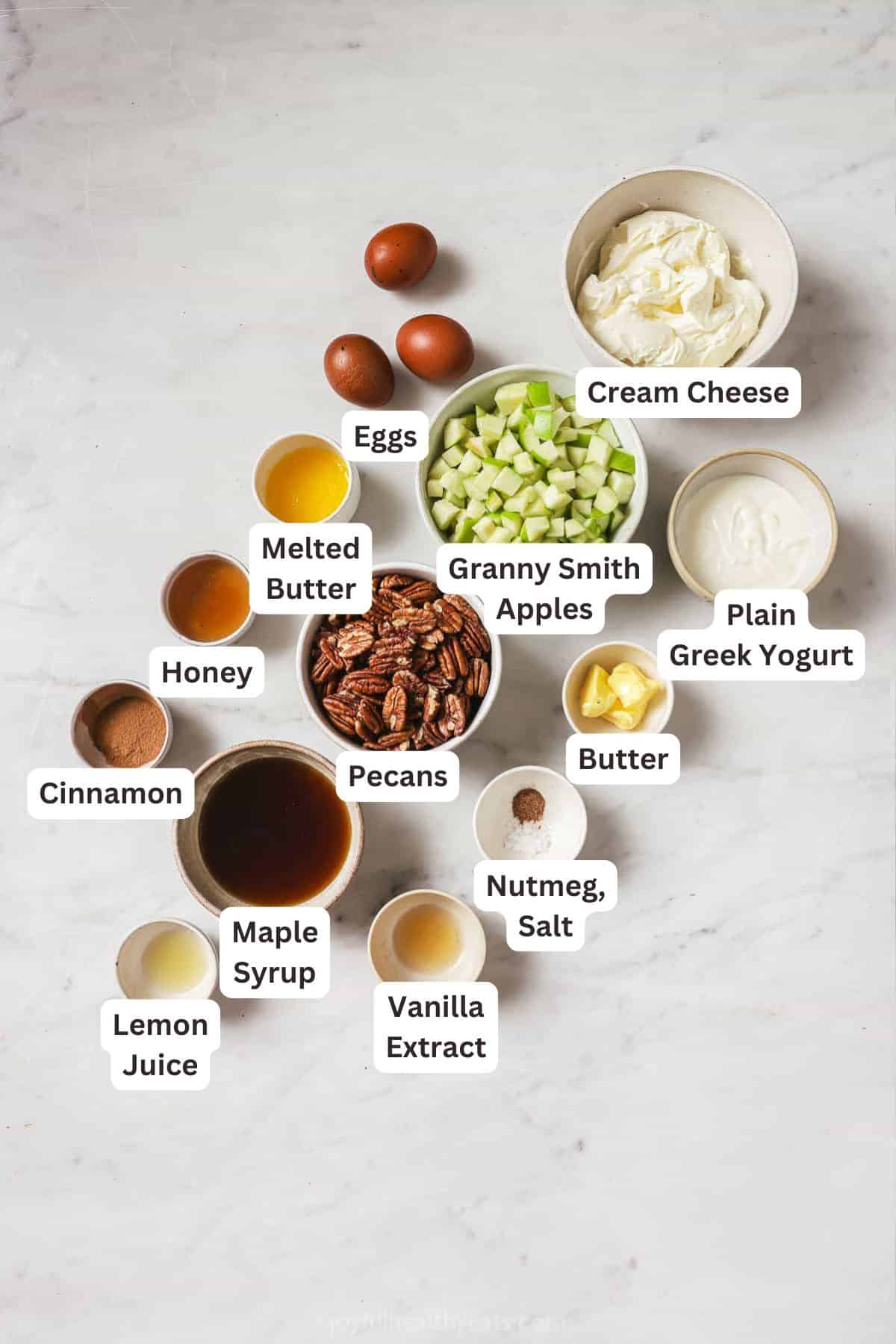 Ingredients for Apple Crisp Cheesecake Bars.