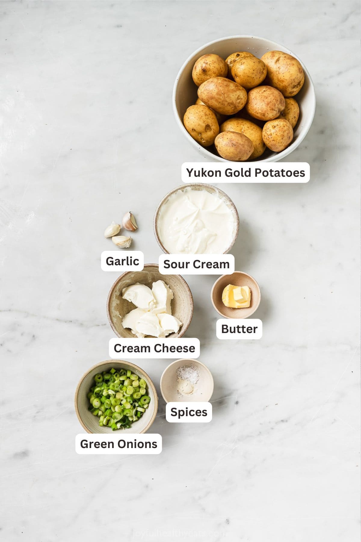 Ingredients for Sour Cream & Chive Mashed Potatoes.