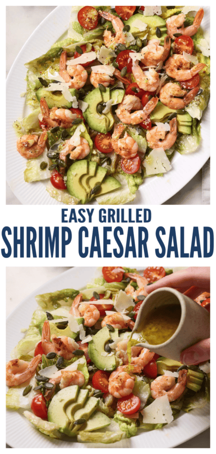 pinterest image for Grilled Shrimp Caesar Salad