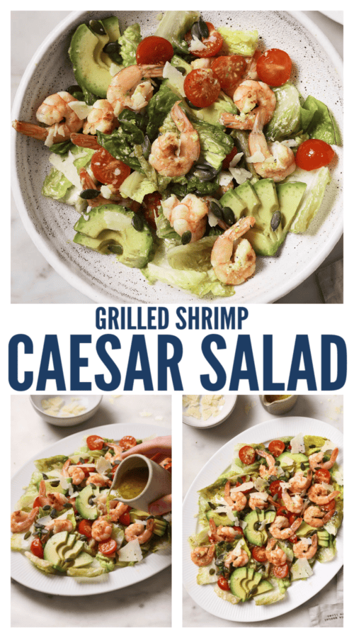 pinterest image for Grilled Shrimp Caesar Salad