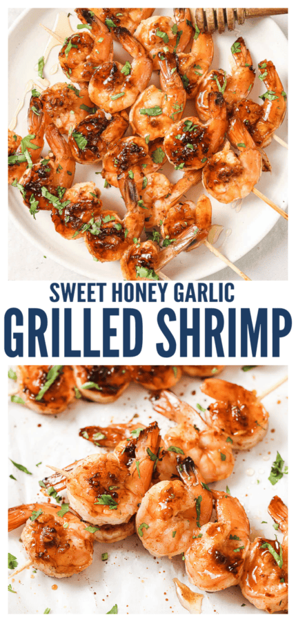 pinterest image for Honey Garlic Grilled Shrimp