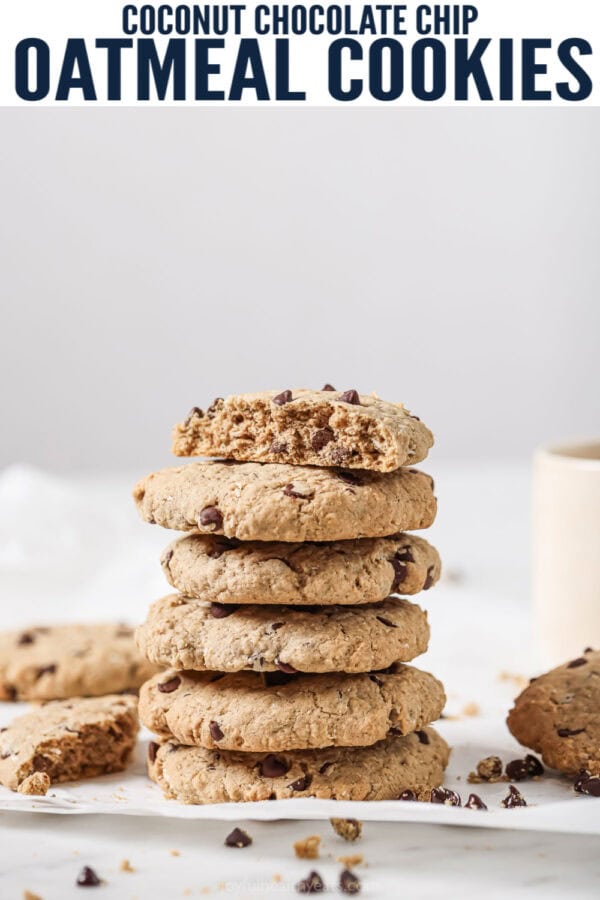 Pinterest images for Coconut Chocolate Chip Oatmeal Cookies