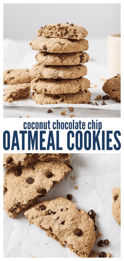 pinterest image for Coconut Chocolate Chip Oatmeal Cookies