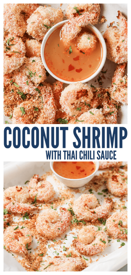 pinterest image for Coconut Shrimp with Thai Chili Sauce