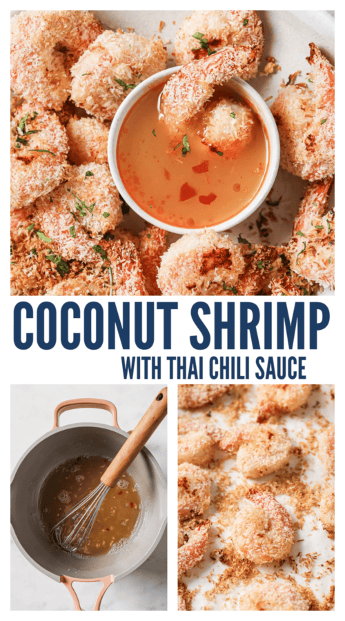 pinterest image for Coconut Shrimp with Thai Chili Sauce