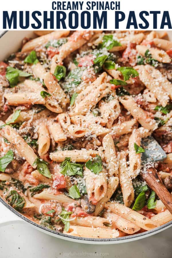 pinterest image for Spinach Mushroom Pasta