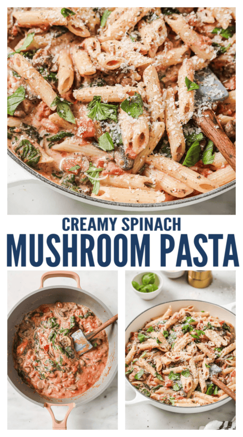 pinterest image for Spinach Mushroom Pasta