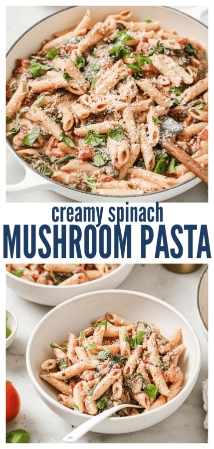 pinterest image for Spinach Mushroom Pasta