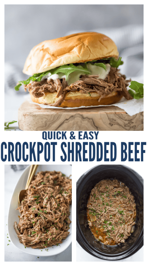 pinterest image for Crockpot Shredded Beef Sandwiches