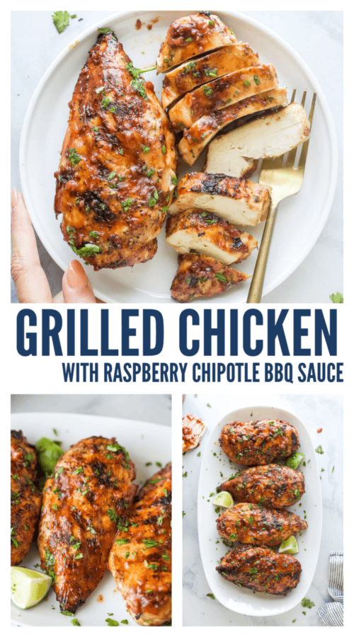 pinterest image for Grilled Chicken with Raspberry BBQ Sauce