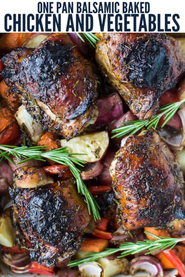 pinterest image for Balsamic Baked Chicken and Vegetables