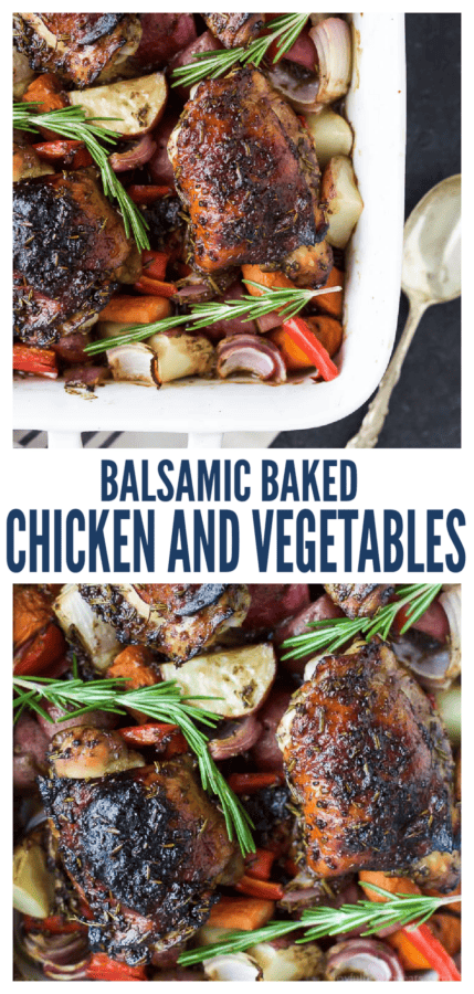 Pinterest image for Balsamic Baked Chicken and Vegetables