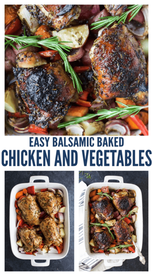 pinterest image for Balsamic Baked Chicken and Vegetables