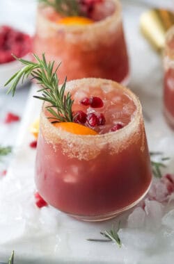 Close-up of a Christmas margarita with a cinnamon-sugar rim.