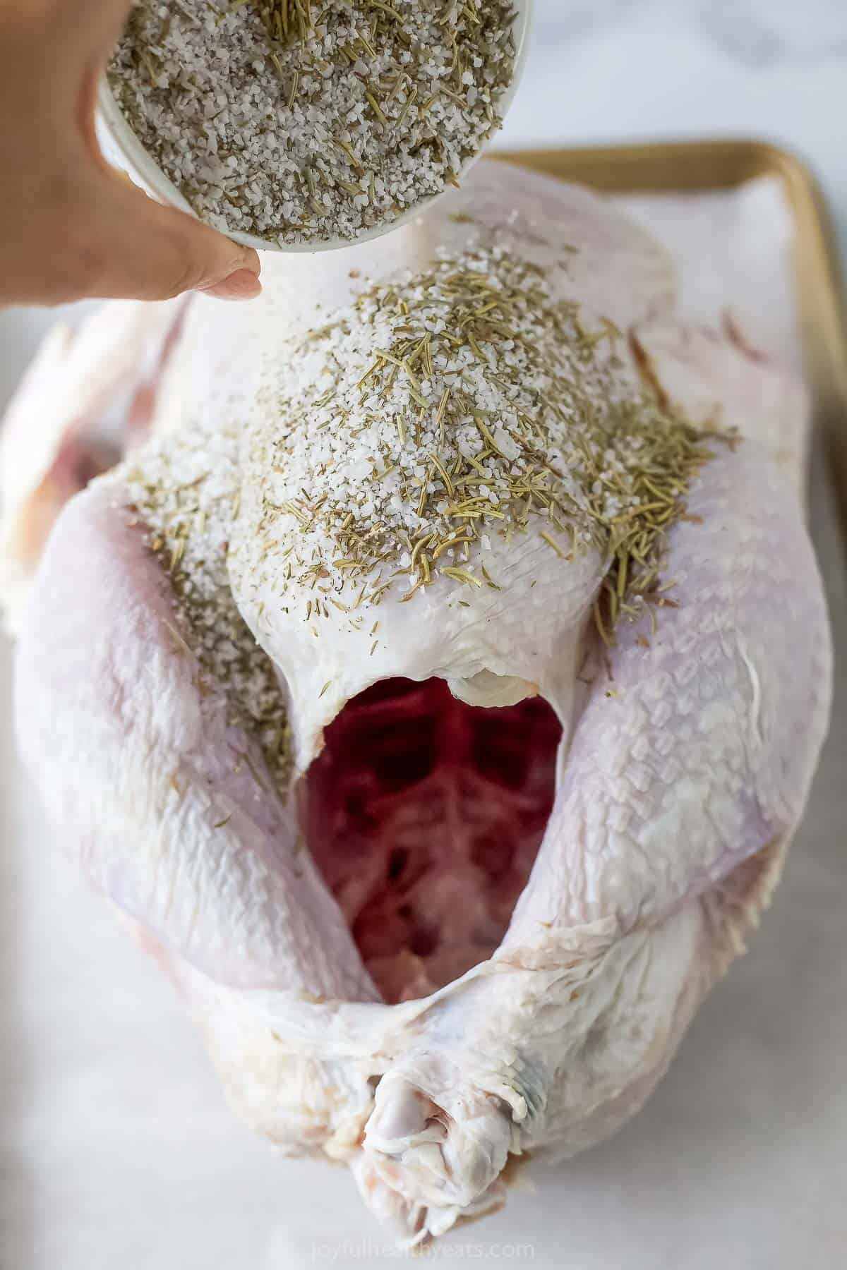 Rub the dry brine all over the turkey. 