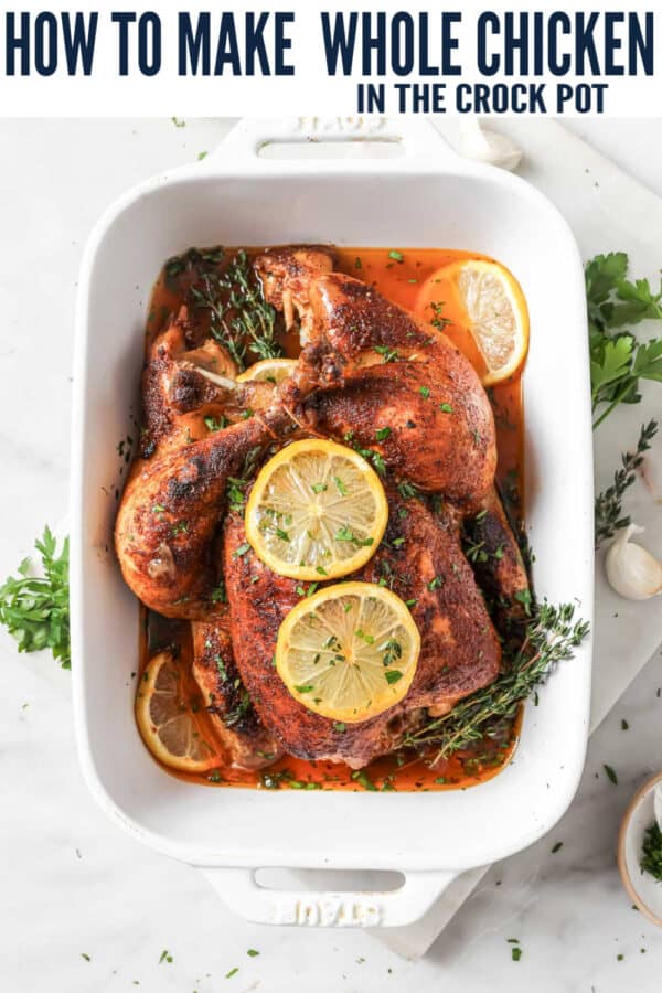 pinterest image for How to Make a Whole Chicken in the Crock Pot