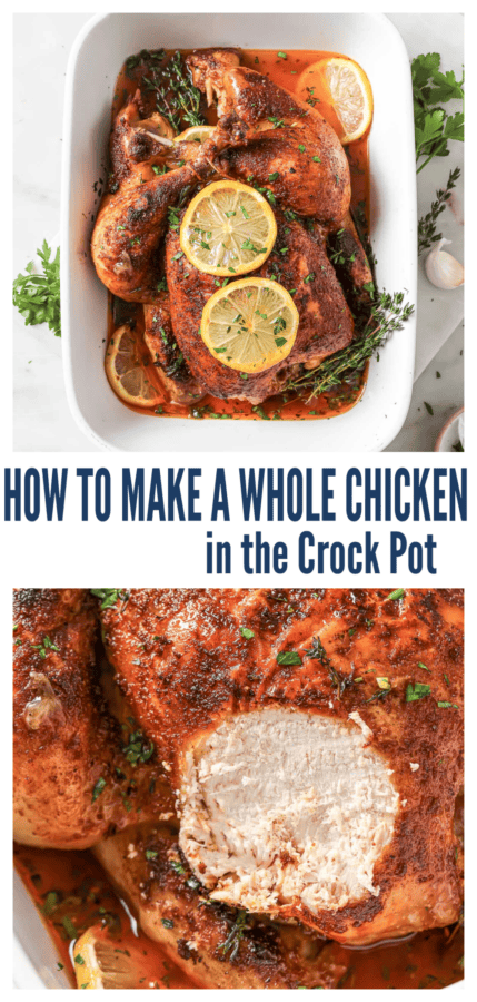 pinterest image for How to Make a Whole Chicken in the Crock Pot