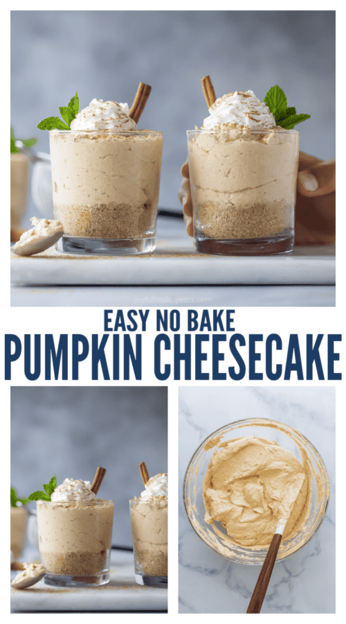 pinterest image for no bake pumpkin cheesecake with graham cracker crust