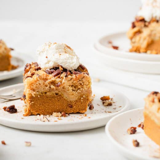 Landscape photo of pumpkin dump cake.