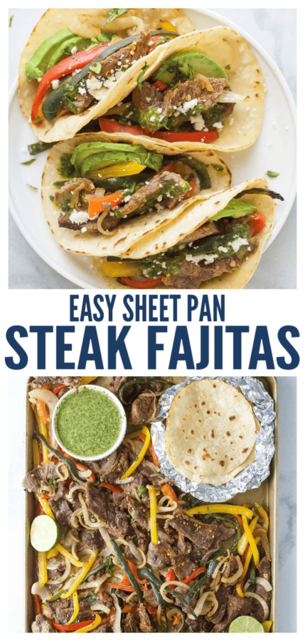 pinterest image for Sheet Pan Steak Fajitas