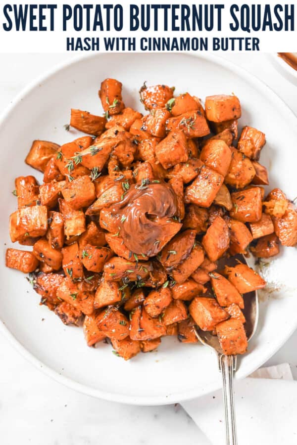 Pinterest images for butternut squash and sweet potato hash