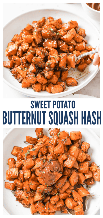 Pinterest images for butternut squash and sweet potato hash