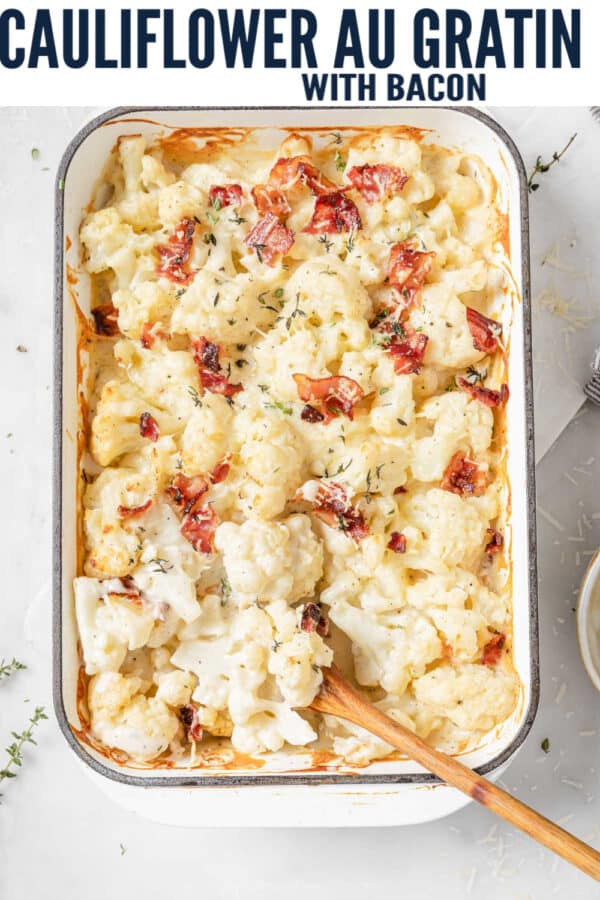 pinterest image for Bacon Cauliflower Au Gratin