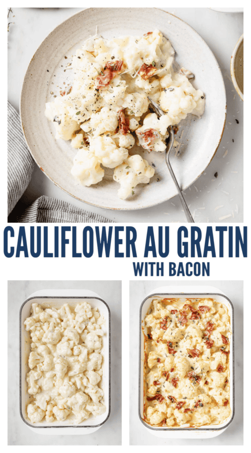 pinterest image for Bacon Cauliflower Au Gratin