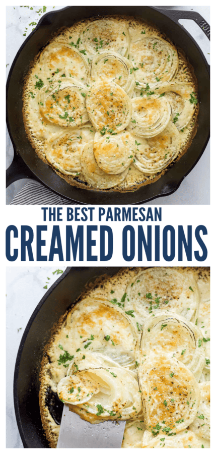 pinterest image for Parmesan Creamed Onions