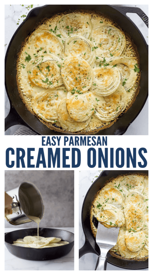 pinterest image for Parmesan Creamed Onions