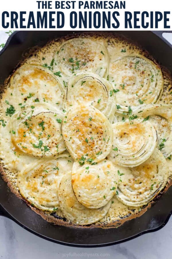 pinterest image for Parmesan Creamed Onions