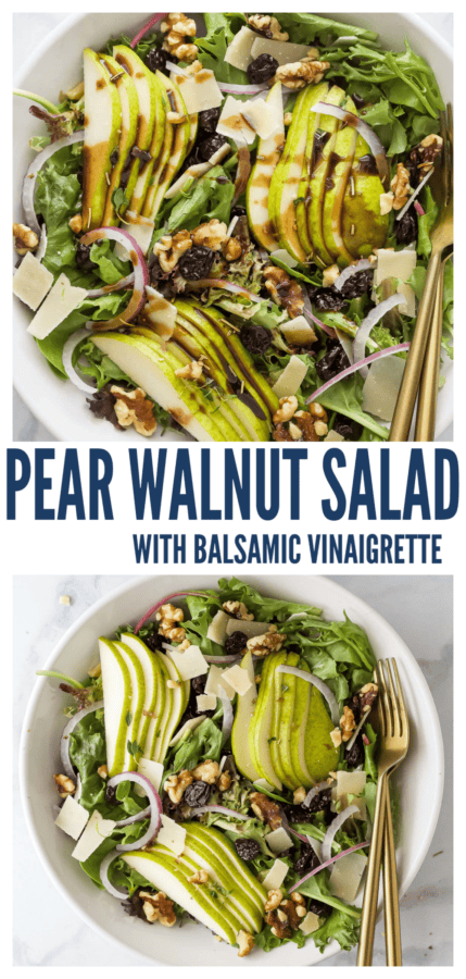 pinterest image for pear walnut salad