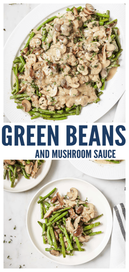 pinterest image for Green Beans and Mushrooms