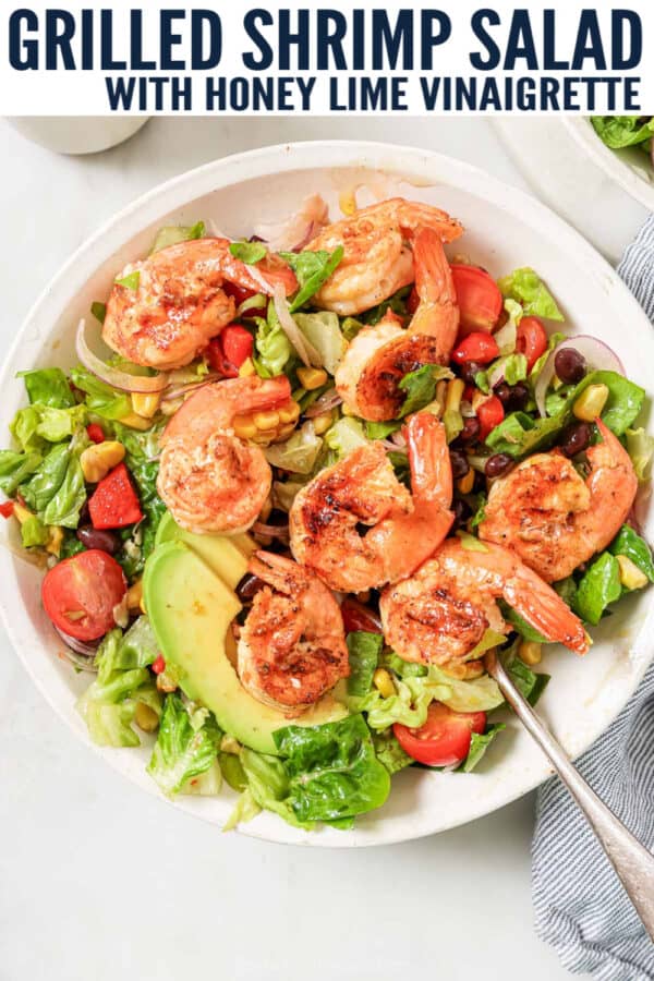 pinterest image for Grilled Shrimp Salad |