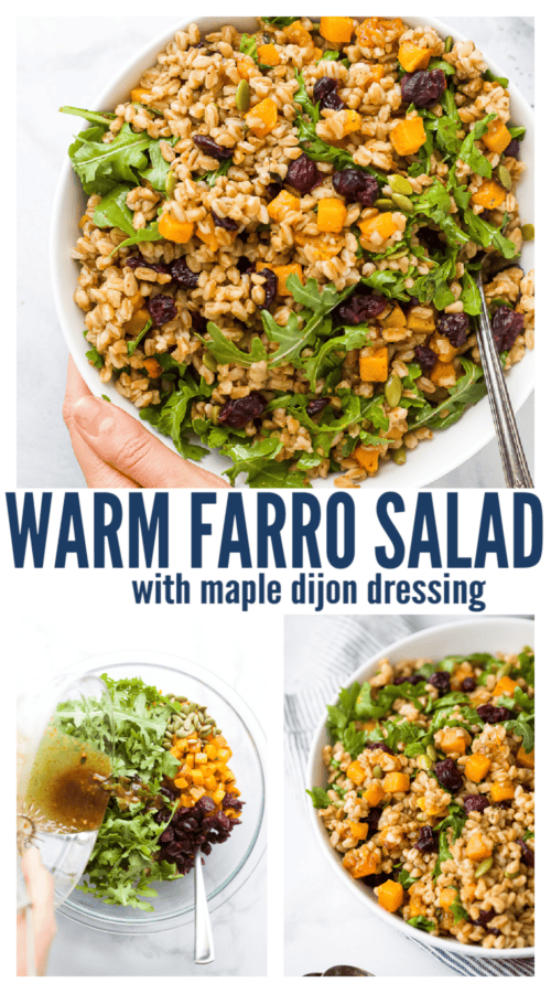 pinterest image for Warm Farro Salad with Maple Dijon Dressing