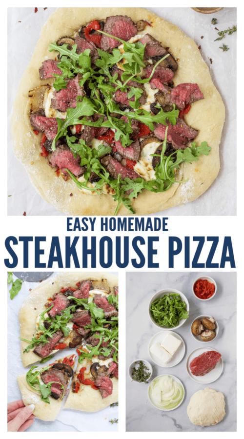 Pinterest figure for homemade steak pizza with whipped goat cheese