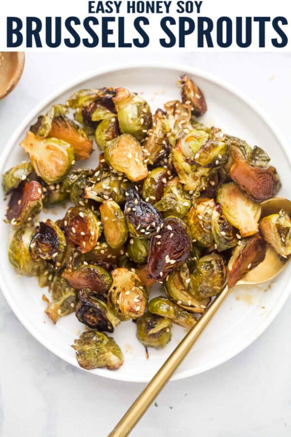 pinterest image for Honey Roasted Brussels Sprouts