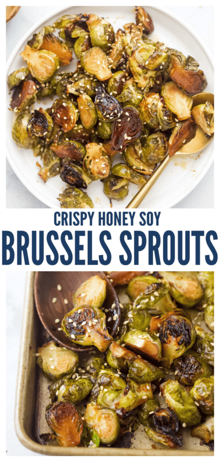 pinterest image for Honey Roasted Brussels Sprouts